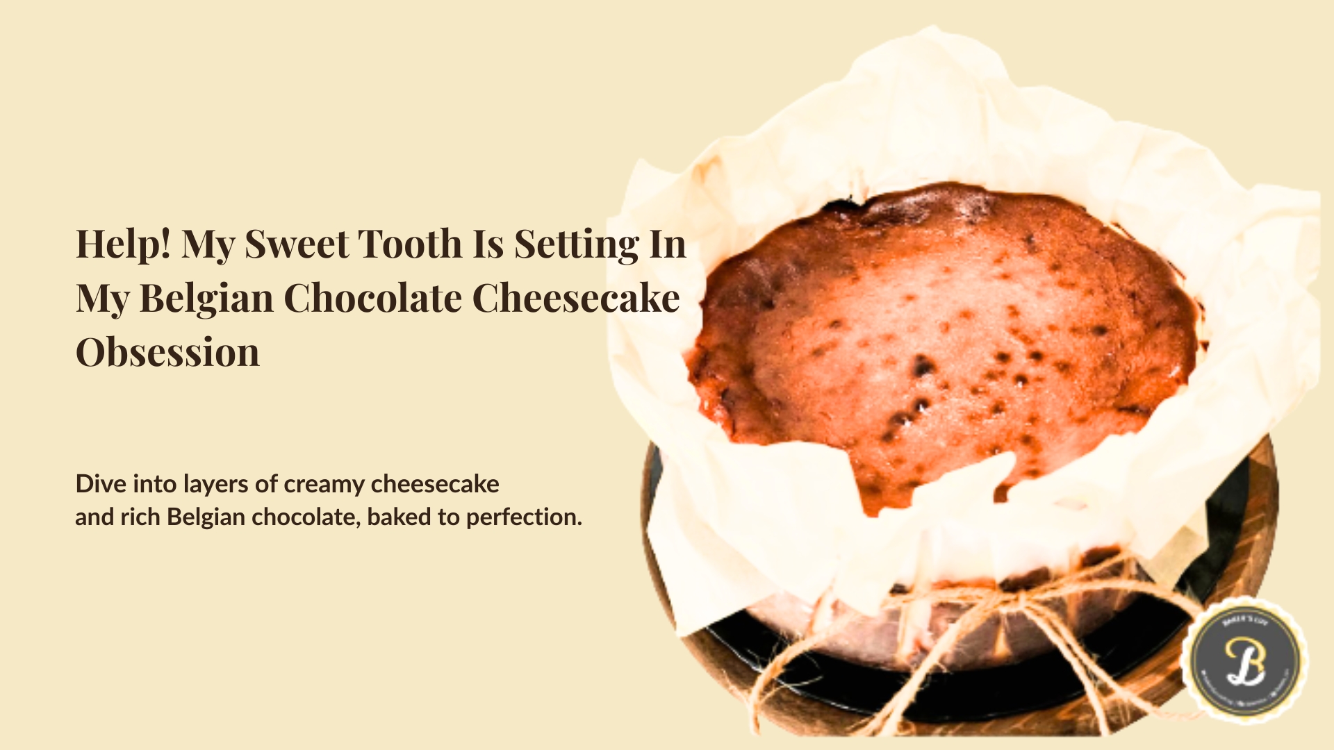 Belgian Chocolate Cheesecake with a creamy filling, beautifully baked and served in parchment paper at Ciclo e Caffè.